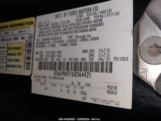 Ford FUSION SE 2016 3FA6P0H71GR364421 Image 9