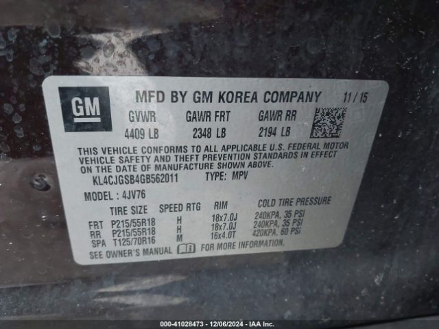 KL4CJGSB4GB562011 Buick Encore Leather