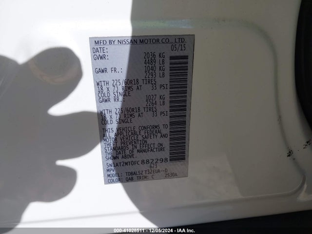 Nissan Rogue Sl 2015 5N1AT2MT0FC882298 Image 9