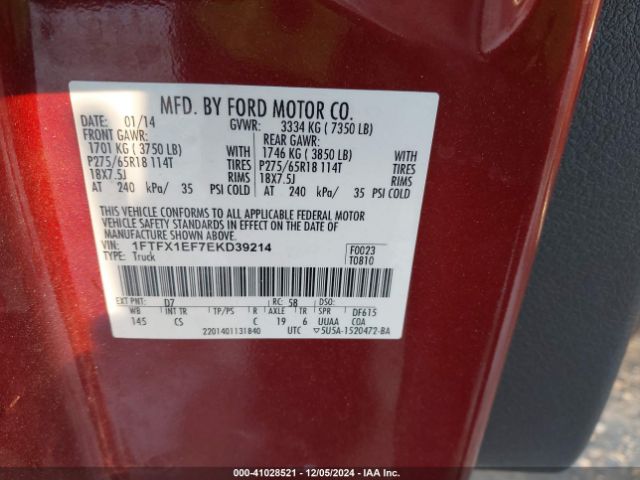 1FTFX1EF7EKD39214 Ford F-150 Stx
