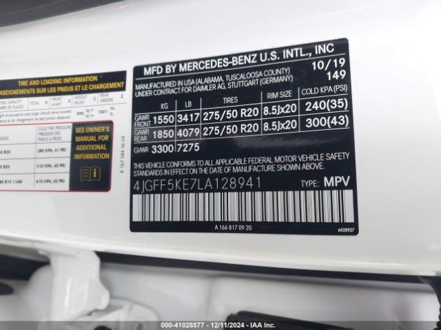 4JGFF5KE7LA128941 Mercedes-Benz Gls 450 4matic