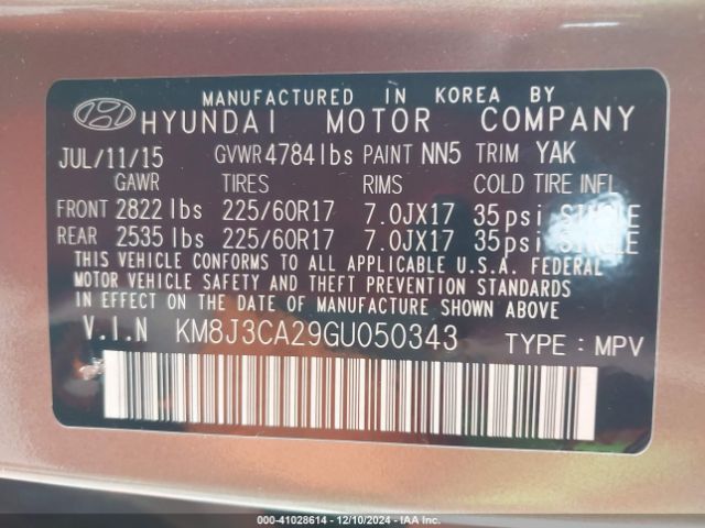 KM8J3CA29GU050343 Hyundai Tucson Eco