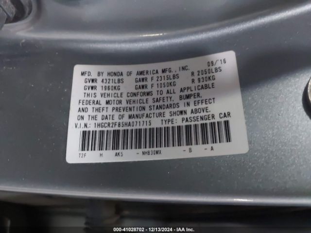 1HGCR2F85HA071715 Honda Accord Ex-l
