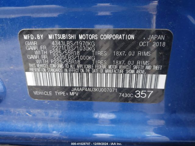 JA4AP4AU3KU007071 Mitsubishi Outlander Sport 2.0 Se