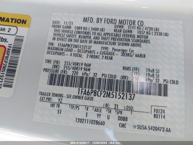 1FA6P8CF2M5152137 Ford Mustang Gt Premium