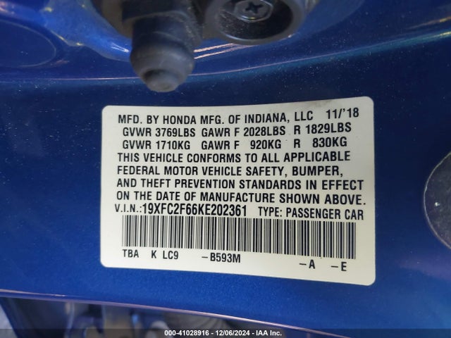Honda Civic Lx 2019 19XFC2F66KE202361 Image 9