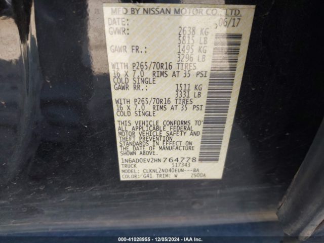 1N6AD0EV2HN764778 Nissan Frontier Sv