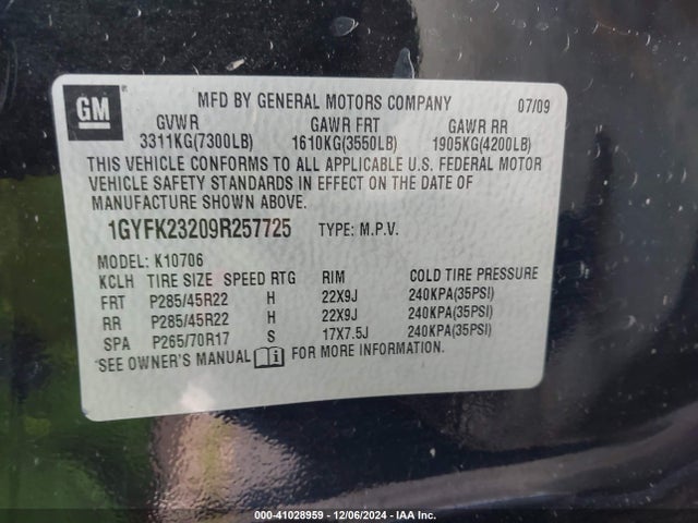 2009 CADILLAC ESCALADE 1GYFK23209R257725 Photo 8