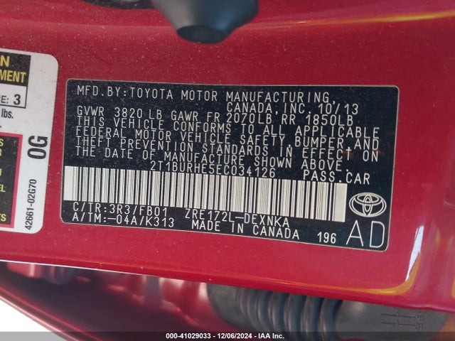 Toyota COROLLA LE 2014 2T1BURHE5EC034126 Image 9