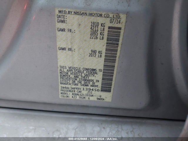1N4AL3AP4FC139456 Nissan Altima 2.5 S