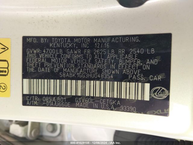 58ABK1GG3HU048354 Lexus ES 350