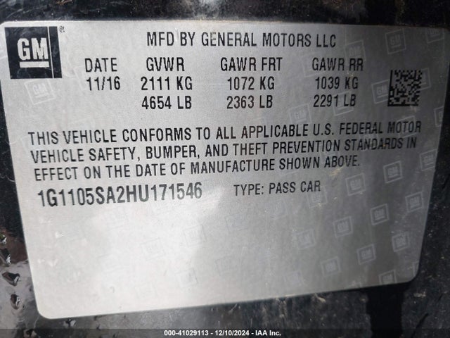 Chevrolet IMPALA 1LT 2017 1G1105SA2HU171546 Image 9