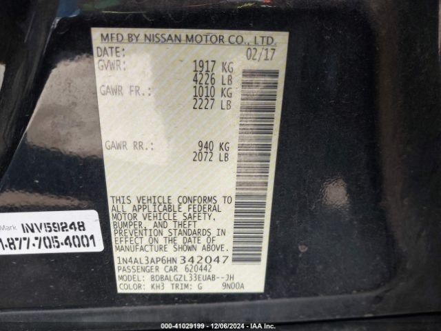 1N4AL3AP6HN342047 Nissan Altima 2.5 S