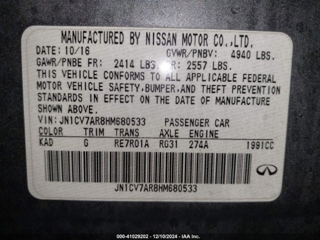 JN1CV7AR8HM680533 Infiniti Q50 2.0t Sport