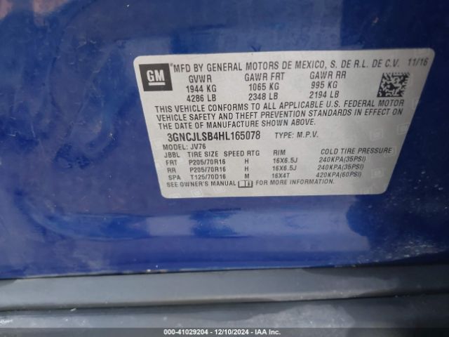 3GNCJLSB4HL165078 Chevrolet Trax Lt