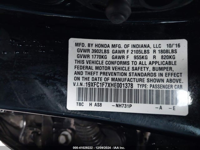 Honda Civic Ex-l 2017 19XFC1F7XHE001378 Image 9