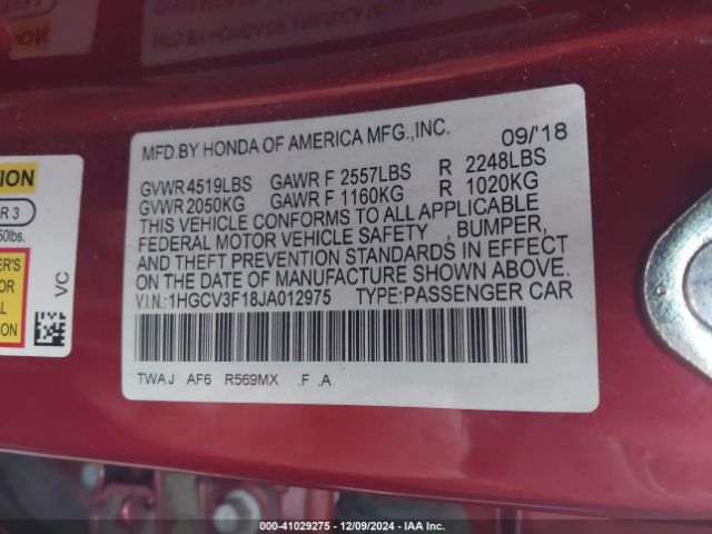 1HGCV3F18JA012975 Honda ACCORD HYBRID