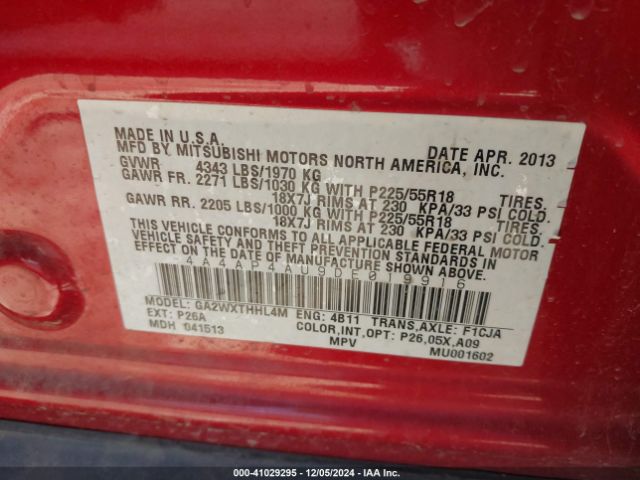 2013 MITSUBISHI OUTLANDER SPORT 4A4AP4AU9DE019916 Photo 8