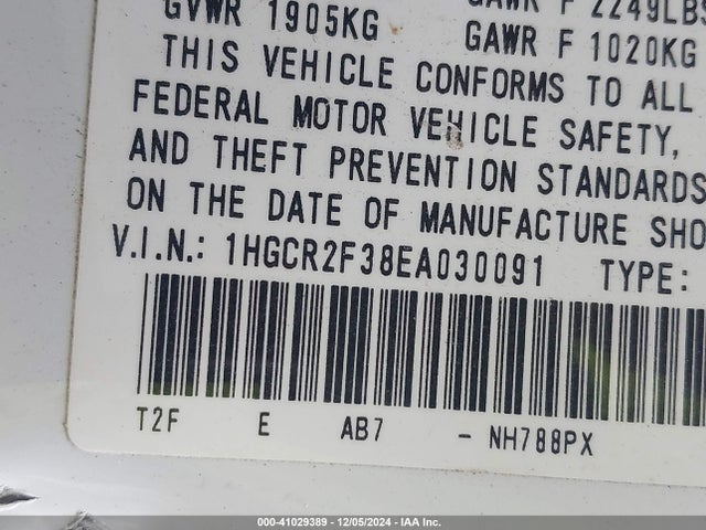 Honda ACCORD LX 2014 1HGCR2F38EA030091 Image 9