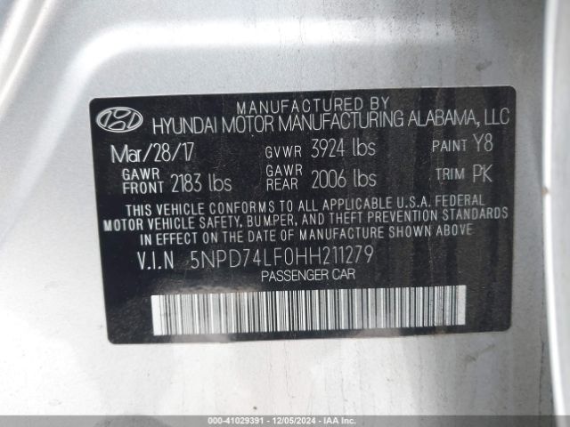 5NPD74LF0HH211279 Hyundai ELANTRA SE
