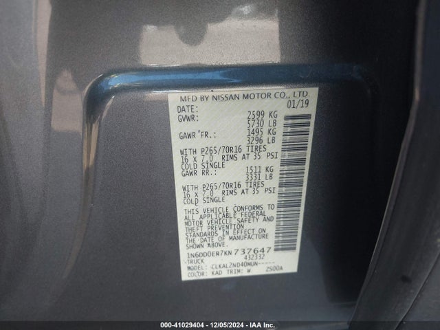 Nissan Frontier Sv 2019 1N6DD0ER7KN737647 Image 9