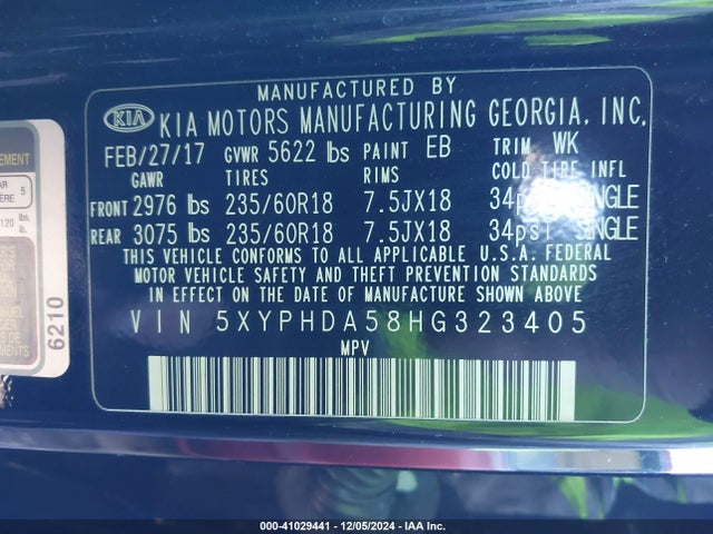 KIA Sorento 3.3l Ex 2017 5XYPHDA58HG323405 Image 9