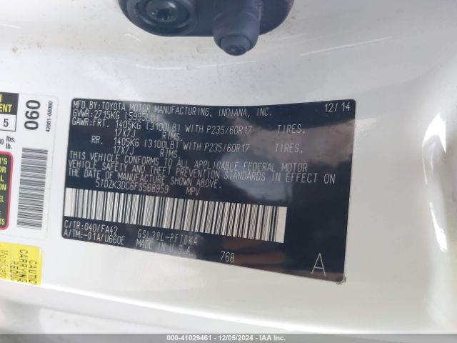 5TDZK3DC6FS568959 Toyota Sienna L 7 Passenger