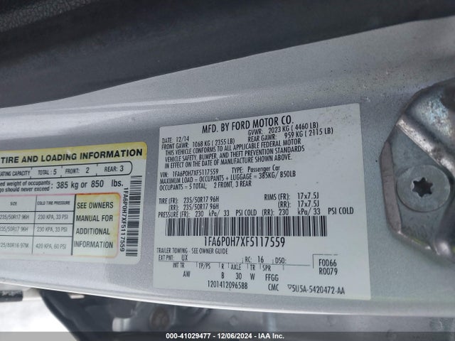 Ford FUSION SE 2015 1FA6P0H7XF5117559 Image 9