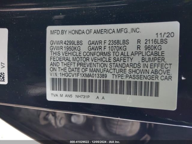 1HGCV1F1XMA013389 Honda l15be