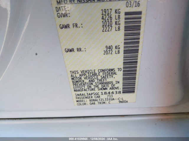 Nissan Altima 2.5 Sl 2016 1N4AL3AP5GC184438 Image 9