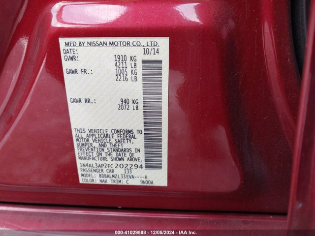 Nissan Altima 2.5 Sv 2015 1N4AL3AP2FC202294 Image 9