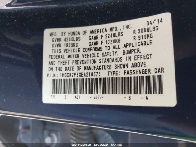1HGCR2F3XEA218675 Honda ACCORD LX