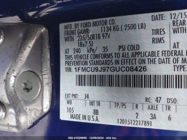 Ford Escape Titanium 2016 1FMCU9J97GUC08426 Image 9