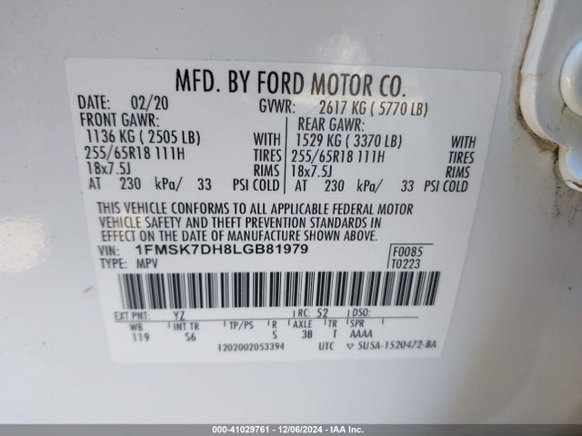 Ford EXPLORER XLT 2020 1FMSK7DH8LGB81979 Image 9