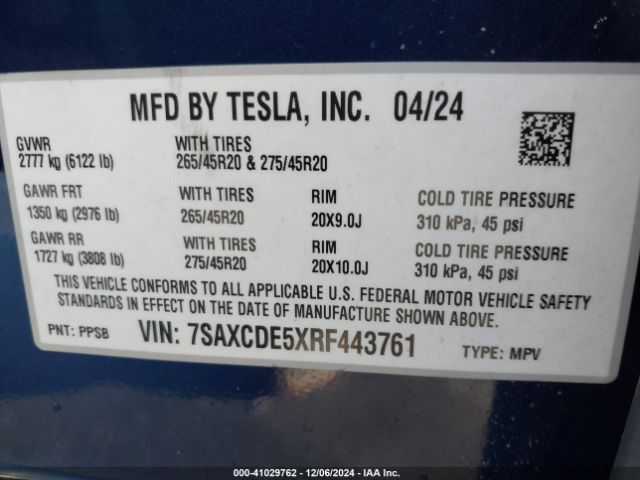 7SAXCDE5XRF443761 Tesla Model X Long Range