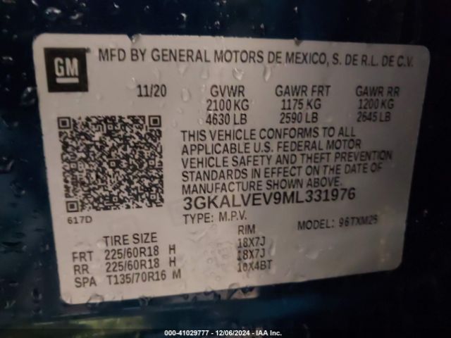 3GKALVEV9ML331976 GMC Terrain Awd Slt