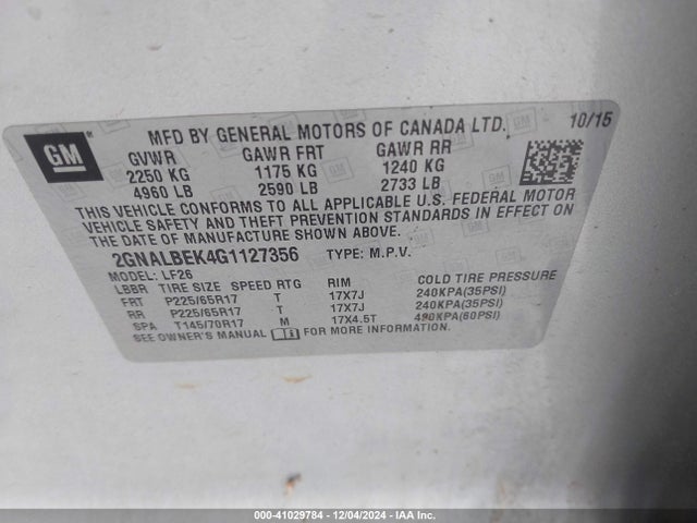 2GNALBEK4G1127356 Chevrolet EQUINOX LS