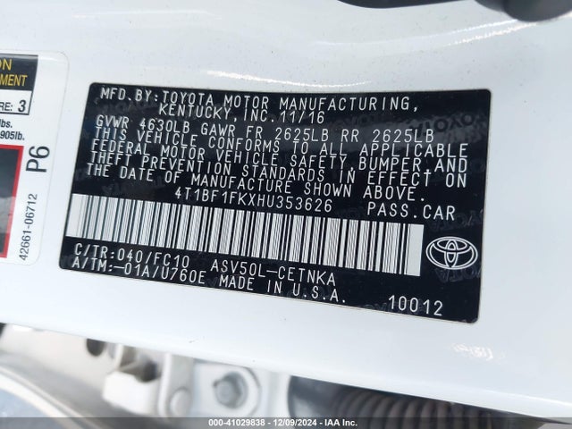 Toyota CAMRY LE 2017 4T1BF1FKXHU353626 Image 9