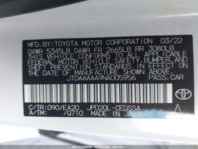 JTDAAAAA9NA005956 Toyota Mirai Xle