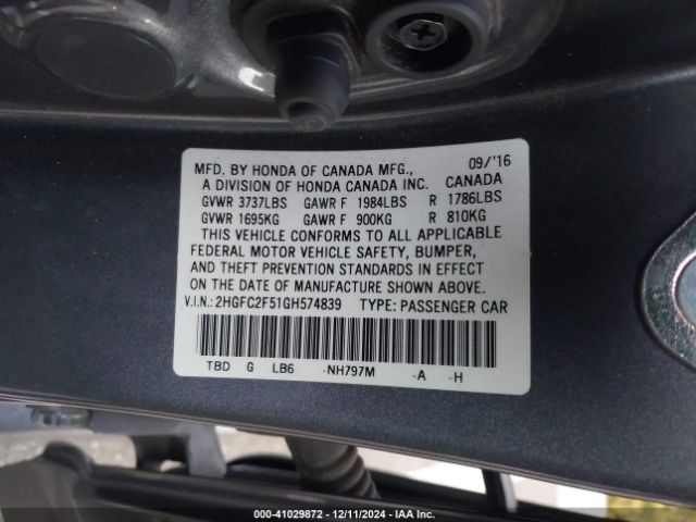 Honda Civic Lx 2016 2HGFC2F51GH574839 Image 9