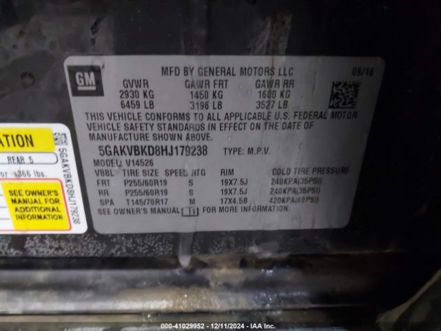 5GAKVBKD8HJ179238 Buick Enclave Leather