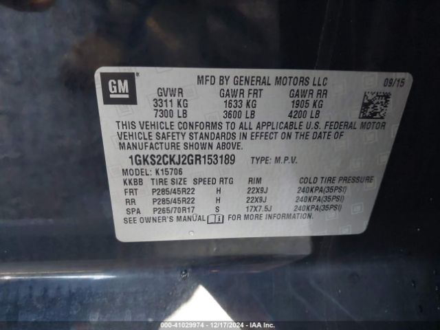 1GKS2CKJ2GR153189 GMC YUKON DENALI