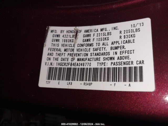 Honda Accord Ex-l 2014 1HGCR2F84EA046770 Image 9