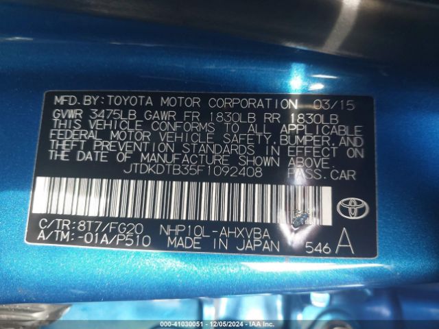 JTDKDTB35F1092408 Toyota Prius C Two