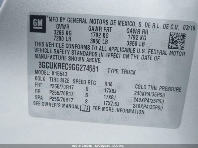 3GCUKREC9GG274581 Chevrolet Silverado 1500 1lt