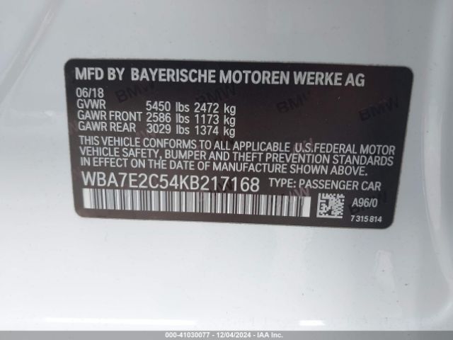 WBA7E2C54KB217168 BMW 740I