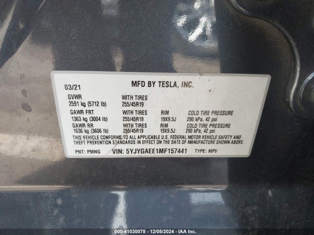 2021 TESLA MODEL Y 5YJYGAEE1MF157441 Photo 8