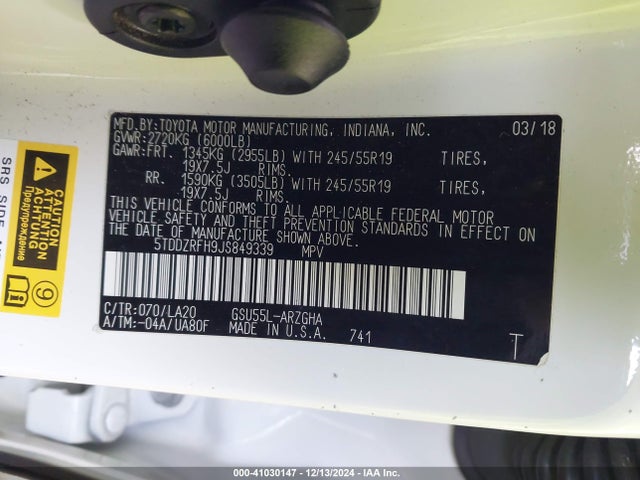 5TDDZRFH9JS849339 Toyota Highlander Limited