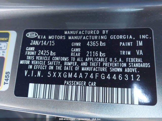 5XXGM4A74FG446312 KIA dohc gdi theta ii