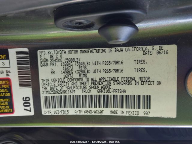3TMDZ5BN2GM011621 Toyota Tacoma Trd Off Road